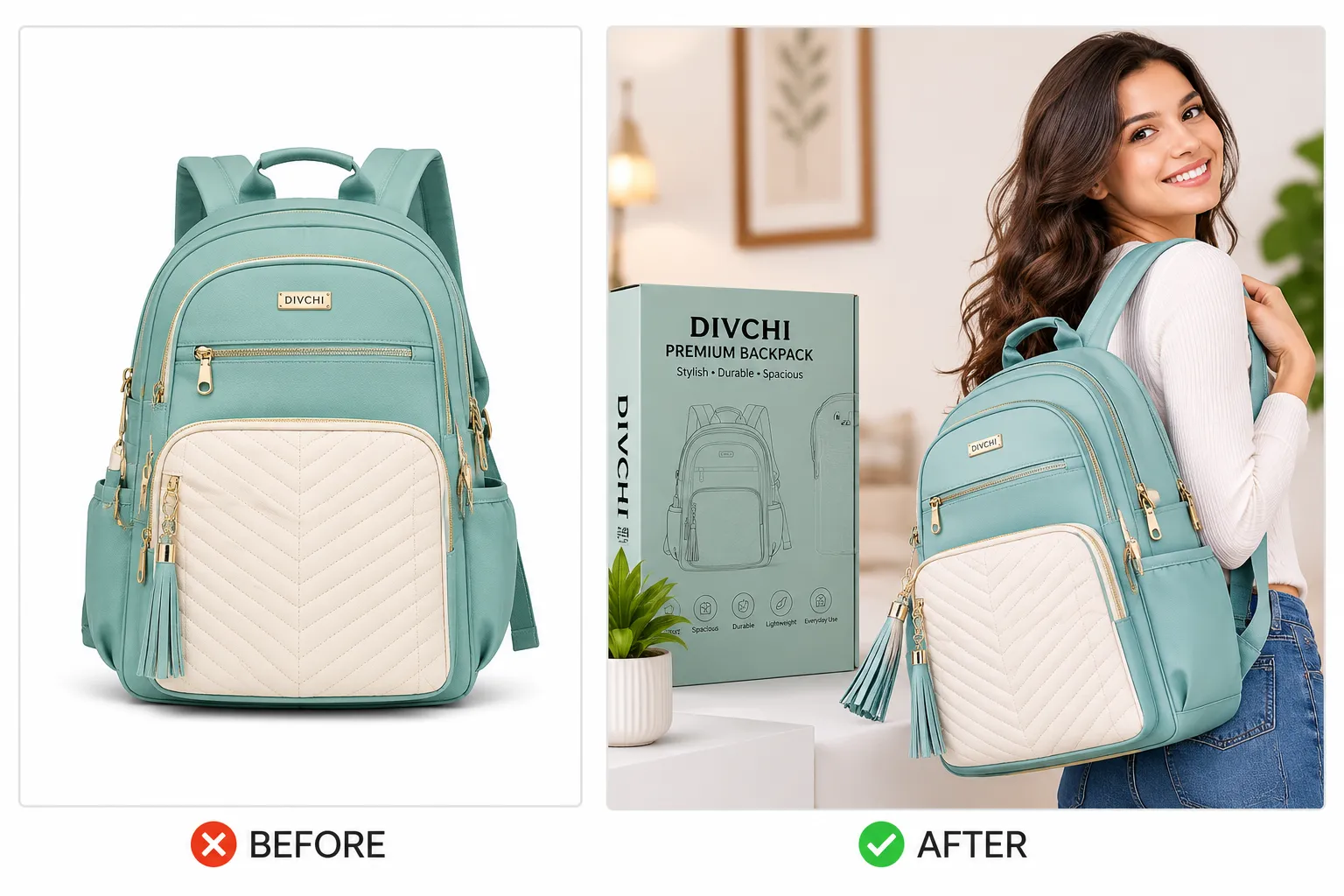Before and after Amazon listing comparison showing