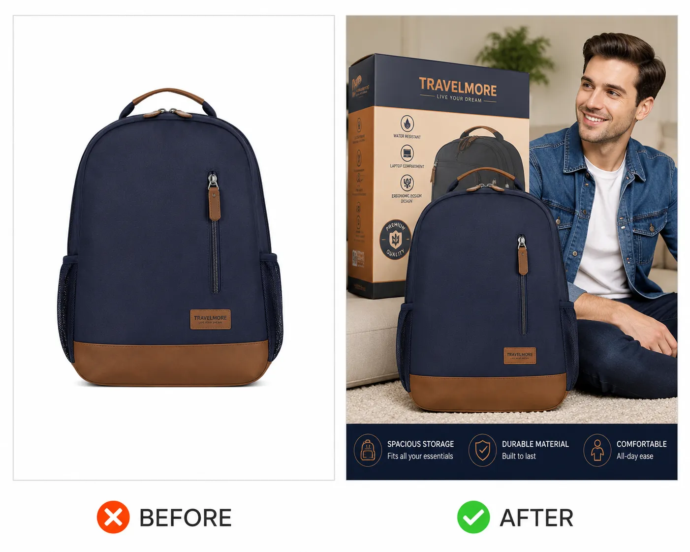 Before and after Amazon product photography comparison