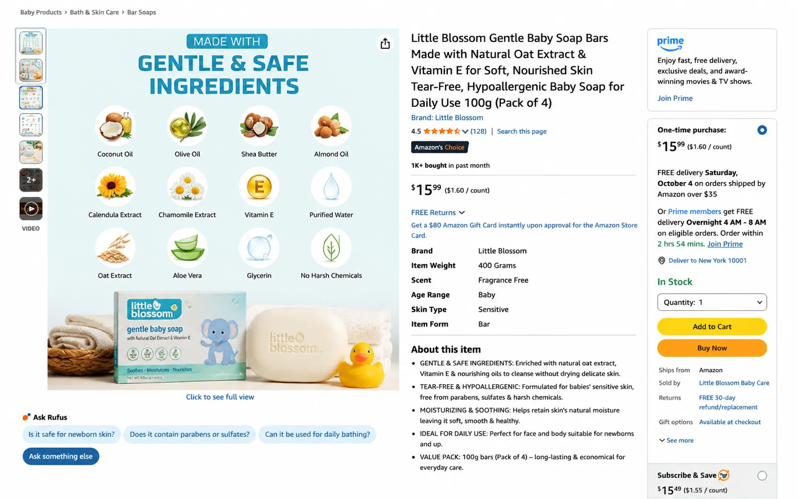 Little Blossom Gentle Baby Soap Listing